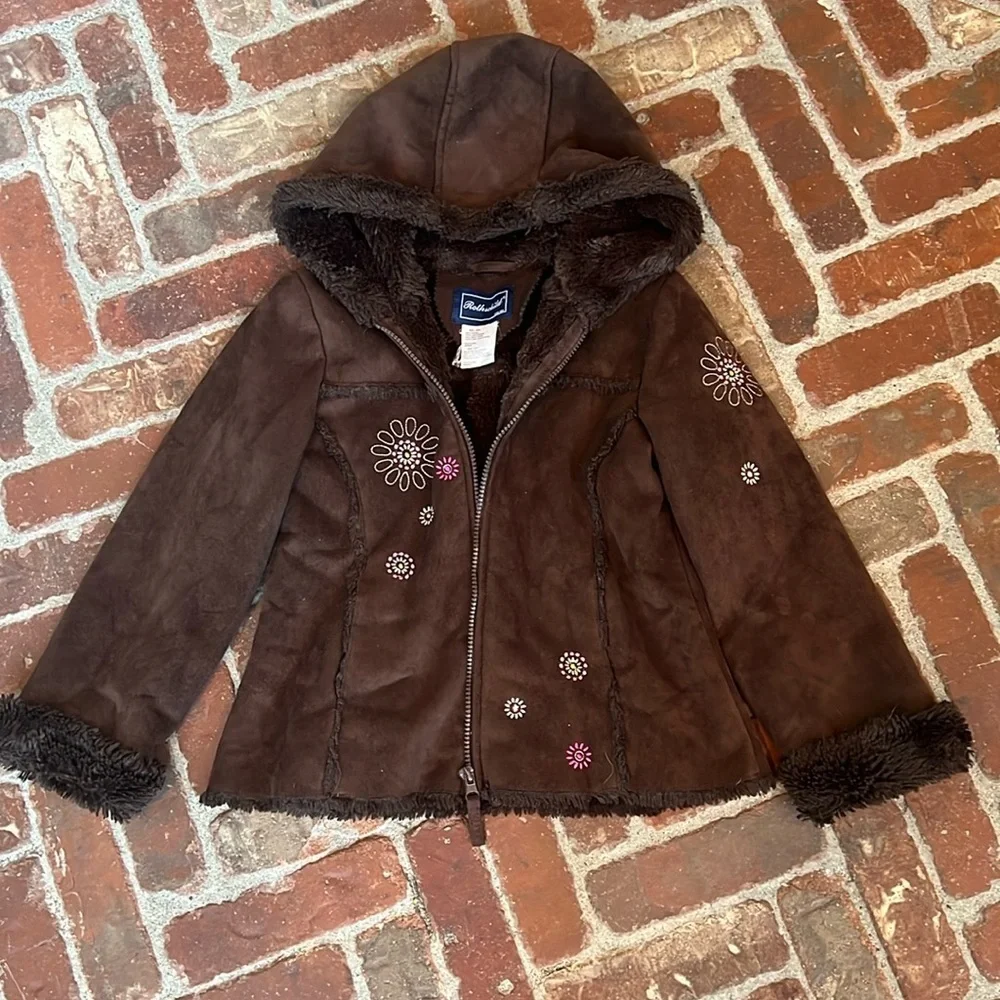 Rothschild Brown Penny Lane Embroidered Faux Suede Girls Jacket